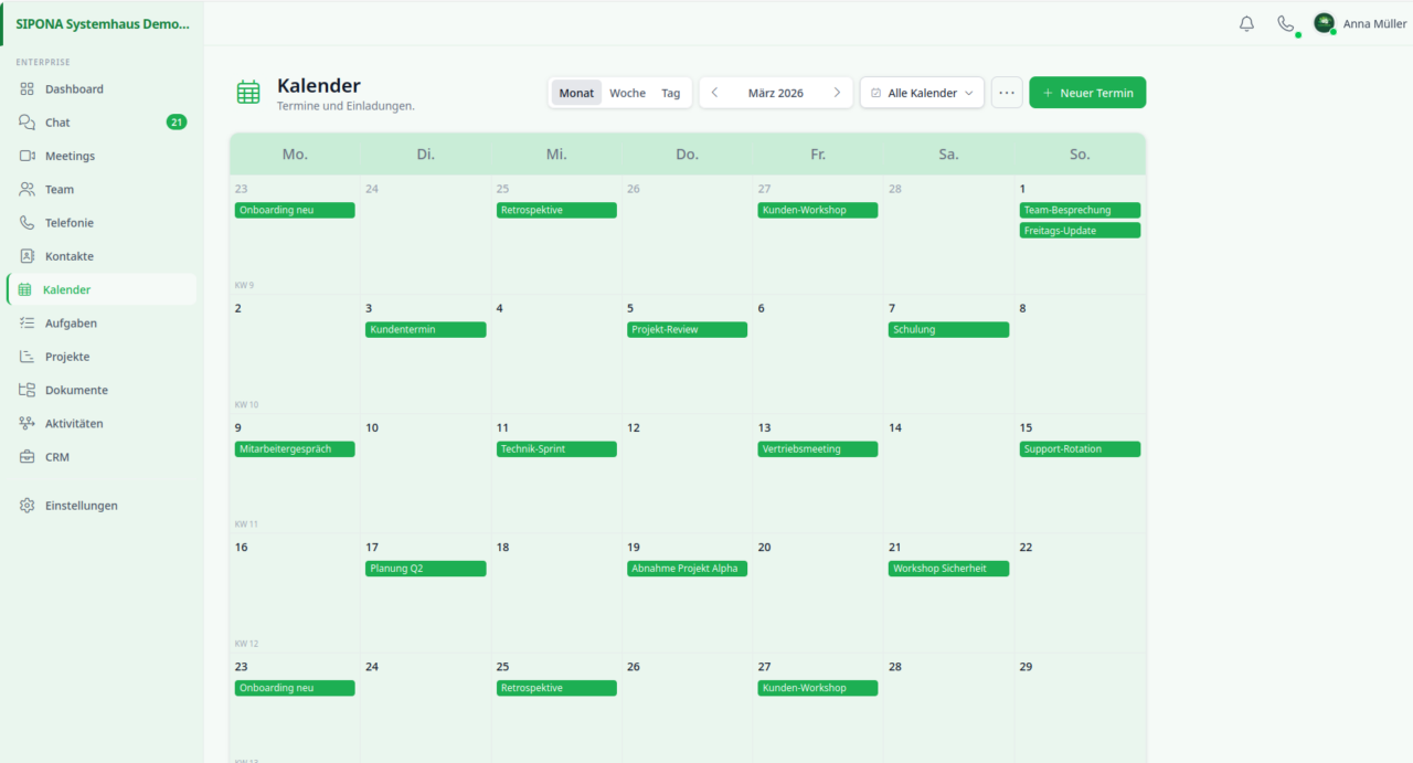 Screenshot Kalender