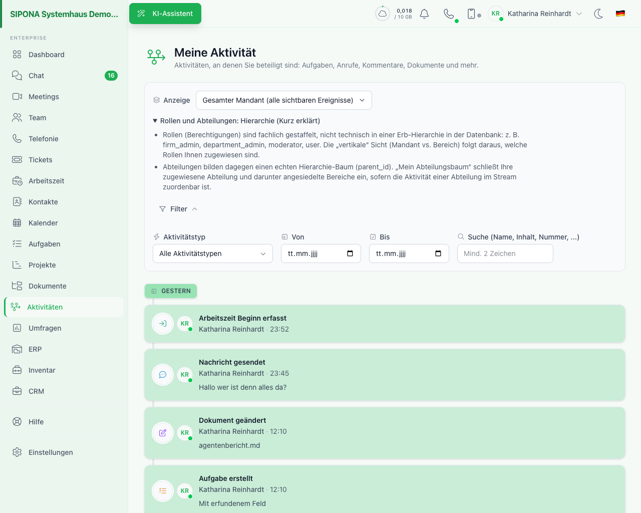 SIPONA activities screenshot