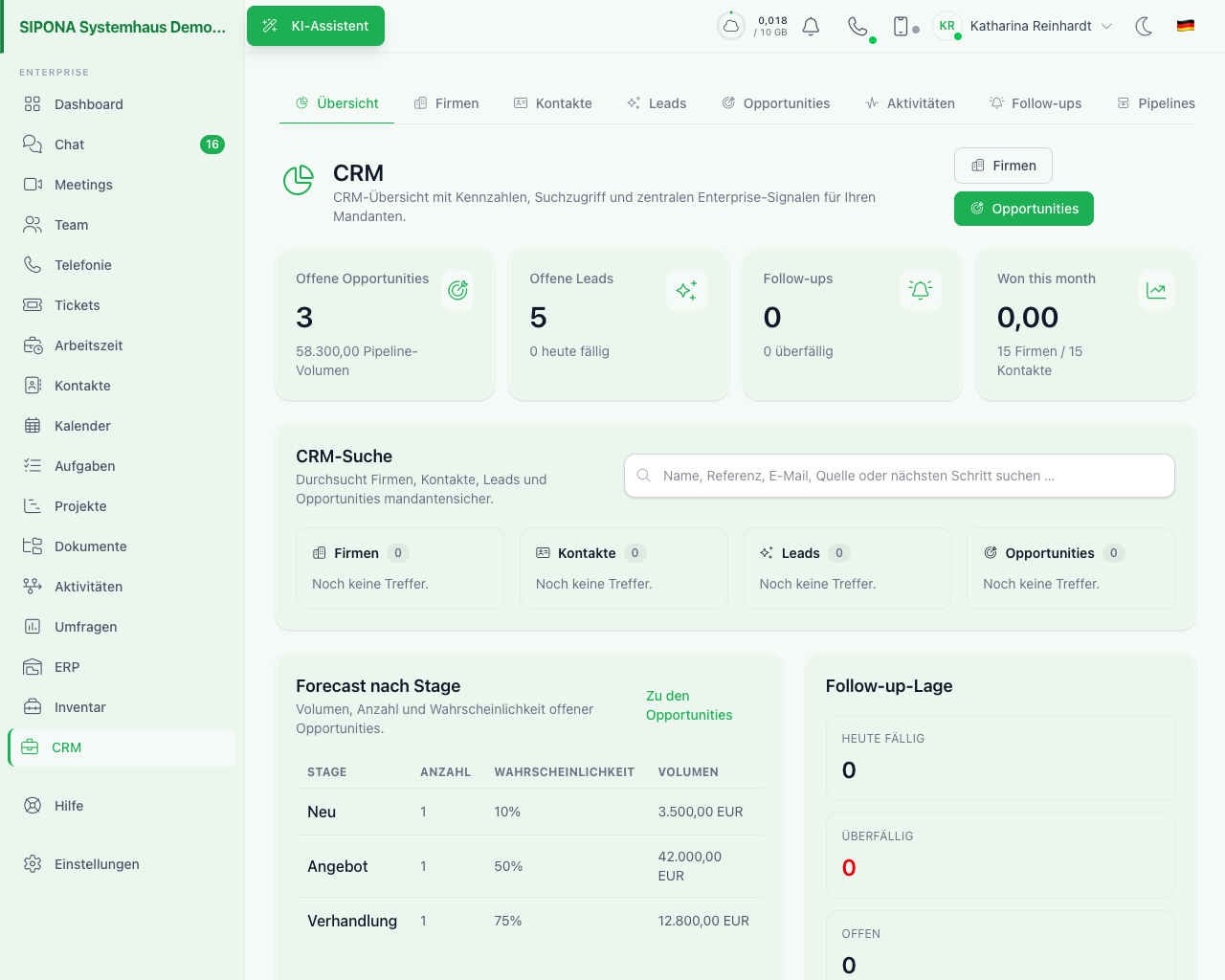 SIPONA CRM screenshot
