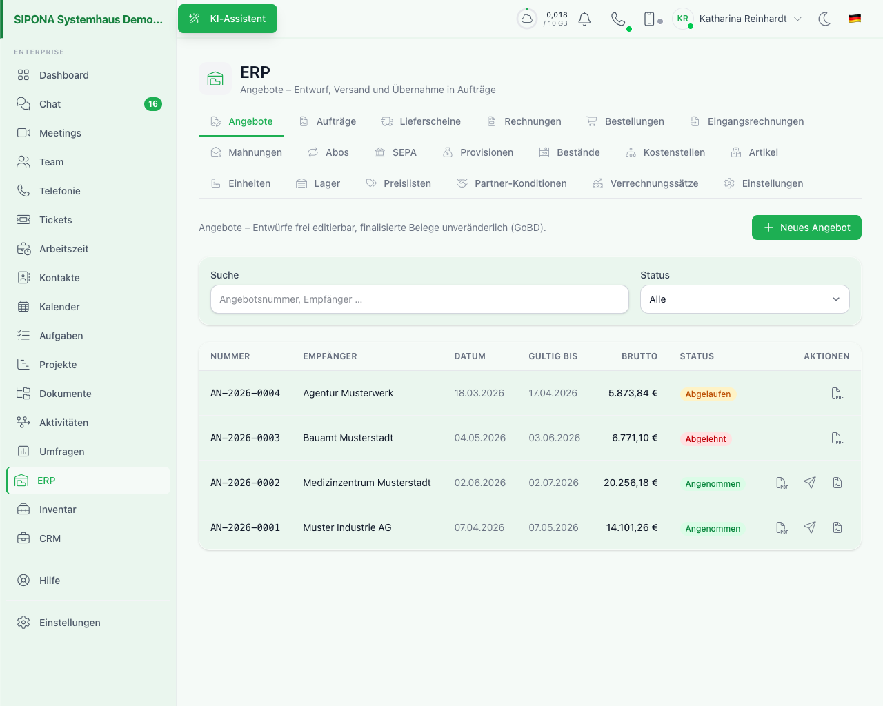 Screenshot SIPONA ERP