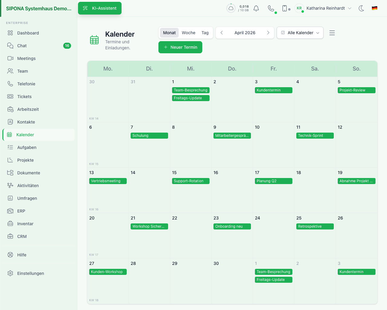 SIPONA calendar screenshot