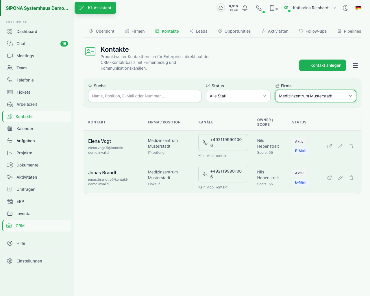 SIPONA contacts screenshot